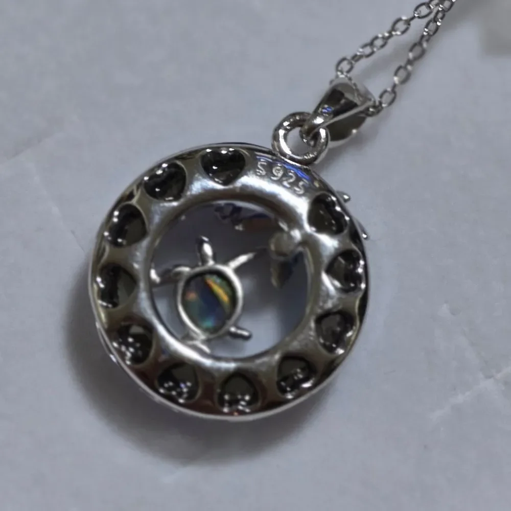 📷💬🩵⏭️NIB Blue Crystal Sterling Silver Sea Turtle Tropical Pendant Necklace
